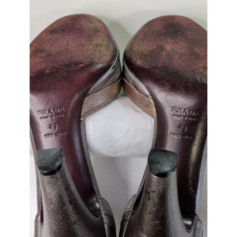 Vintage Y2K Prada Metallic D'Orsay Peep-Toe Pumps, late 1990s or early 2000s